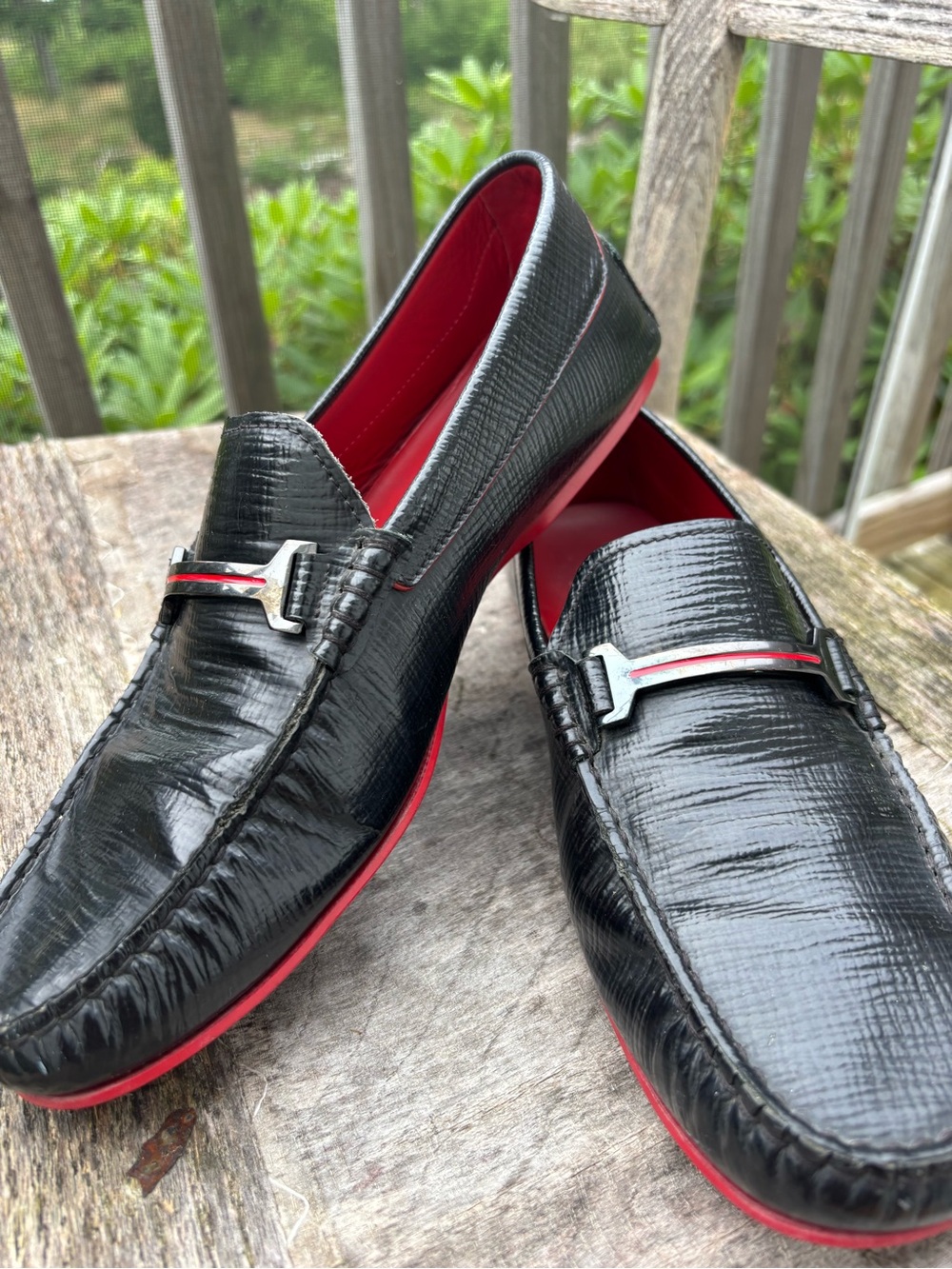 TODS for Ferrari Black Leather Loafers with Red Accents  8 1/2 good cond.